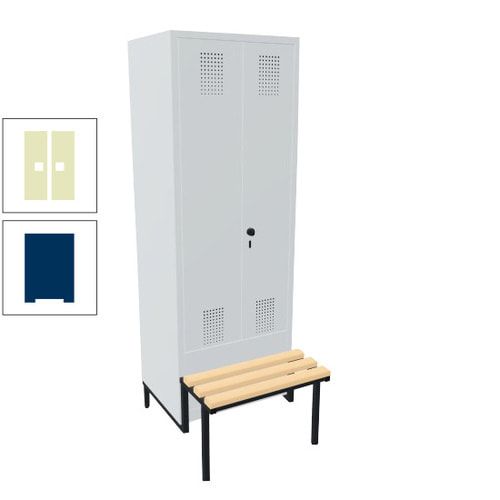 Doppel-Spind, Garderobenschrank, Buche Sitzbank integriert, 2 Abteile a 400 mm, Korpus anthrazitgrau, Tür anthrazitgrau, 1.850 x 800 x 815 mm (HxBxT)