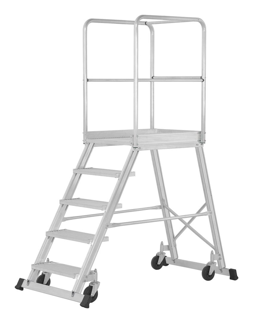 Fahrbare Podestleiter - einseitig begehbar - 3 Stufen - Höhe 1.760 mm - Podesttreppe - Rollpodest - Plattformleiter - Hymer