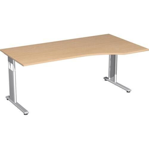 Eckschreibtisch, Füße einseitig verkürzt, C-Fuß Flex, Ecke rechts, höhenverstellbar, 680-800 x 1.800 x 1.000 mm (HxBxT), Gestell silber, Dekor Ahorn