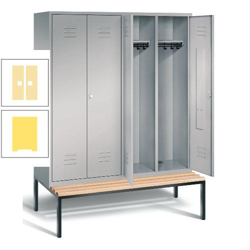 Doppel-Spindschrank, Buche Sitzbank untergebaut, 4 Abteile a 400 mm, Korpus lichtgrau, Tür anthrazitgrau, 2.090 x 1.590 x 815 mm (HxBxT)