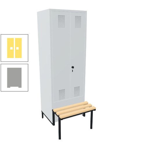Doppel-Spind, Garderobenschrank, Buche Sitzbank integriert, 2 Abteile a 400 mm, Korpus anthrazitgrau, Tür anthrazitgrau, 1.850 x 800 x 815 mm (HxBxT)