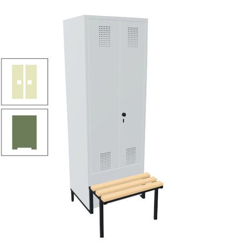 Doppel-Spind, Garderobenschrank, Buche Sitzbank integriert, 2 Abteile a 400 mm, Korpus anthrazitgrau, Tür anthrazitgrau, 1.850 x 800 x 815 mm (HxBxT)