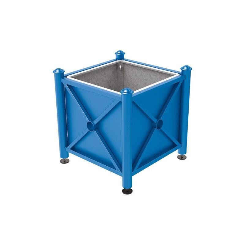 Pflanzbehälter, Stahlblech feuerverzinkt, verstellbare Füße, Innenfach feuerverzinkt, Kopf Agora, 750 x 800 x 800 mm (HxBxT), enzianblau