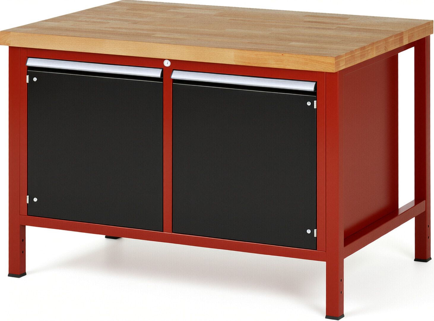 Werkbank mit 2 Schränken - höhenverstellbar 840-1.040 mm - 1.250 x 900 mm (BxT) - Traglast 1.250 kg - Buche - Anthrazitgrau
