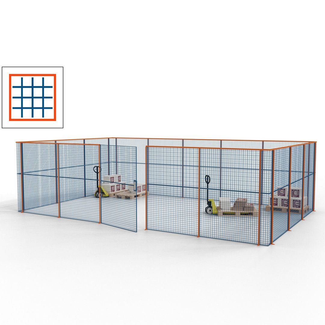 Maschinen Schutzgitter - Hallentrennwand - Sicherheitszaun - Tür - 22 m - 2.200 x 7.900 x 4.900 mm (HxBxT) - enzianblau