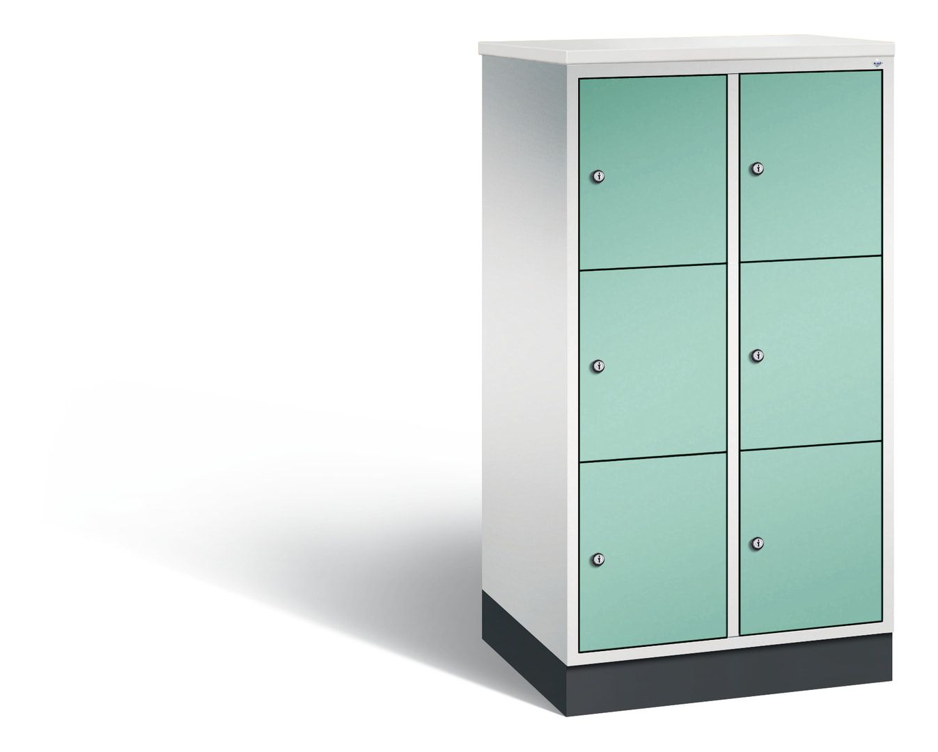 Schließfachschrank, Fächerschrank, 2 Abteile, 6 Fächer, Zylinderschloss, 1.250 x 620 x 500 mm (HxBxT), Korpus Fernblau, Tür anthrazitgrau