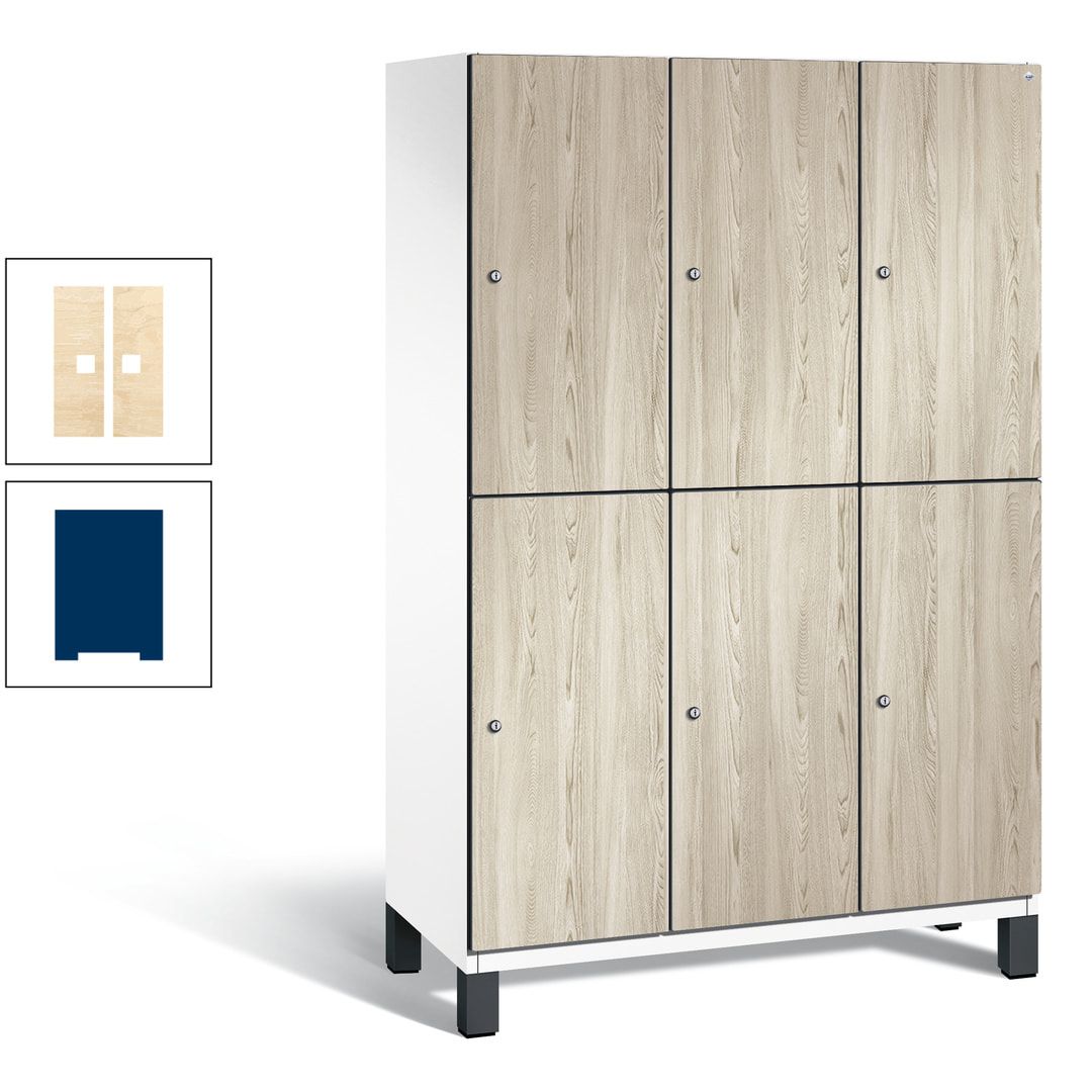 Fächerschrank, Garderobenschrank, mit Füßen, 3 Abteile, 1.980 x 1.200 x 525 mm (HxBxT), Korpus anthrazitgrau, Tür Donau-Ahorn