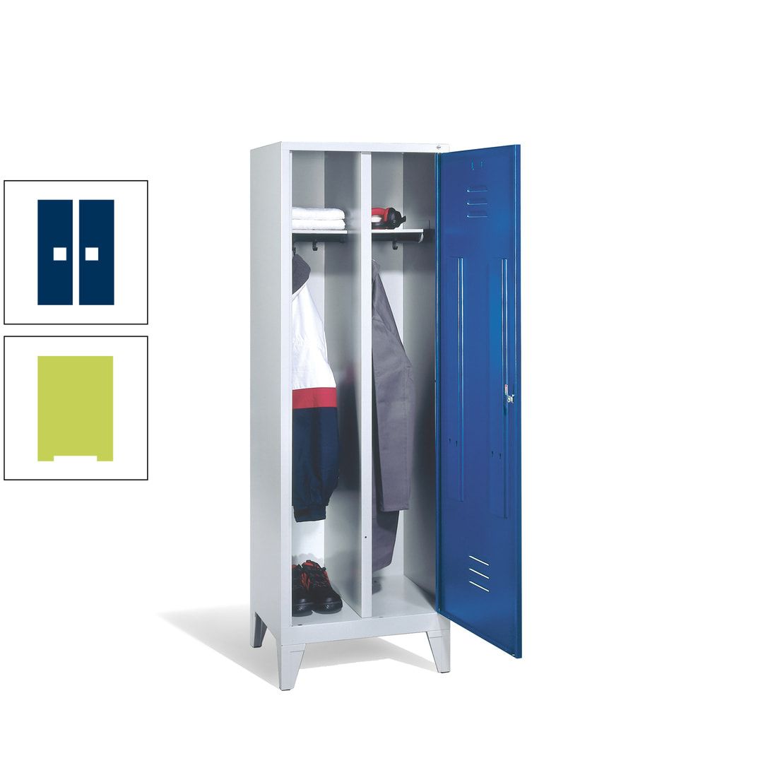 Doppel-Spind mit Großtür, Garderobenschrank mit Füßen, 2 Abteile a 300 mm, Korpus anthrazitgrau, Tür anthrazitgrau, 1.850 x 610 x 500 mm (HxBxT)
