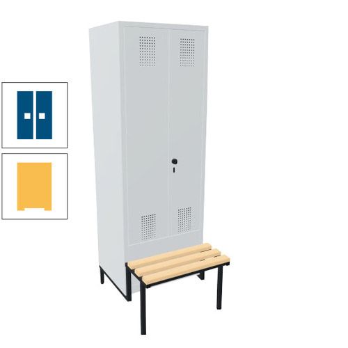 Doppel-Spind, Garderobenschrank, Buche Sitzbank integriert, 2 Abteile a 400 mm, Korpus anthrazitgrau, Tür anthrazitgrau, 1.850 x 800 x 815 mm (HxBxT)
