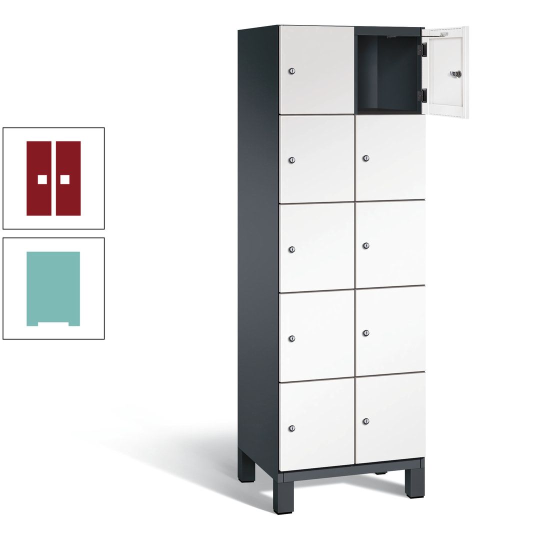 Fächerschrank, Stahlschrank, 10 Fächer, Türöffnungsbegrenzer, Füße, 1.980 x 600 x 525 mm (HxBxT), Korpus anthrazitgrau, Front anthrazitgrau