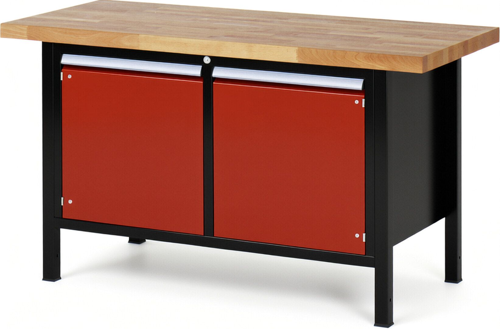 Werkbank mit 2 Schränken - höhenverstellbar 840-1.040 mm - 1.500 x 700 mm (BxT) - Traglast 1.250 kg - Buche - Anthrazitgrau