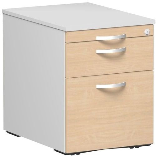Rollcontainer, Metallschublade, Hängeregistratur, Utensilienfach, abschließbar, 565 x 438 x 600 mm (HxBxT), Frontfarbe Ahorn, Korpusfarbe Ahorn