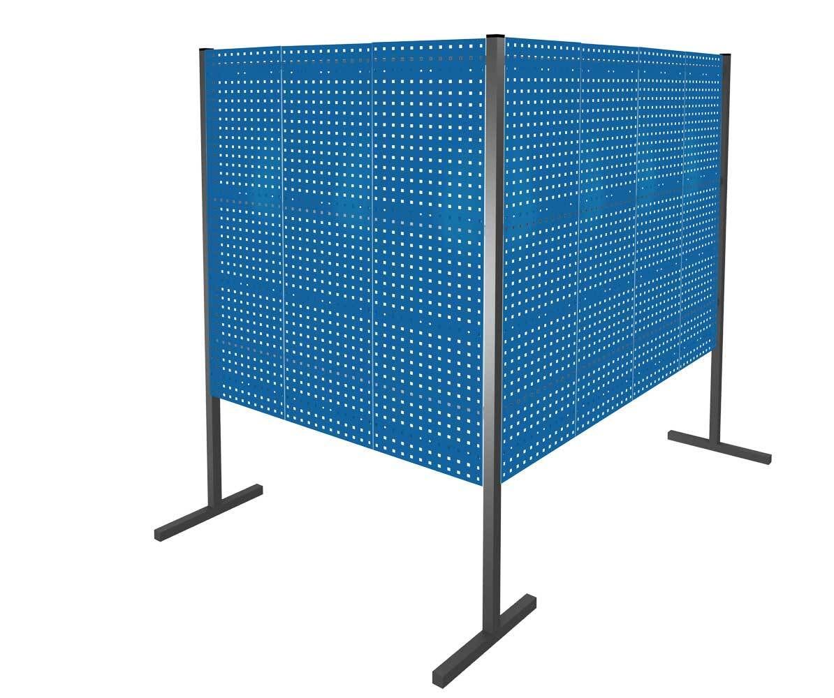 Modulare Trennwand, Werkzeugwand, Doppelfeld 90 Grad, 4 Lochplatten, Plattenhöhe 1.500 mm, 2.000 x 1.000 x 1.000 mm (HxBxT), Anthrazitgrau (RAL 7016)