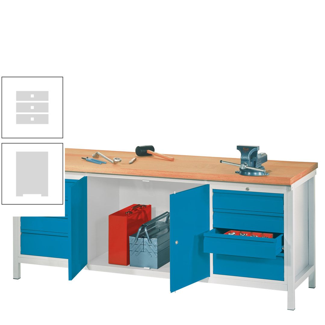 Werkbank mit Schubladenblöcken und Schrank - Traglast 1.400 kg - 900 x 2.000 x 700 (HxBxT) - anthrazitgrau