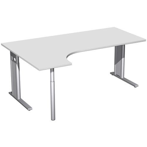 Eckschreibtisch, Ecke links, Füße einseitig verkürzt, C-Fuß Pro, höhenverstellbar, 680-820 x 1.600 x 1.200 mm (HxBxT), Dekor Ahorn