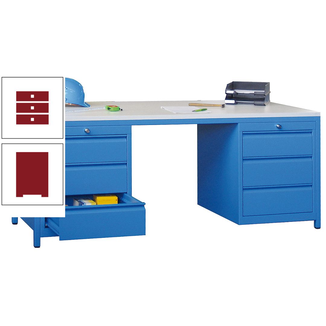 Meisterschreibtisch - 2 Schubladenblöcke - 6 Schubladen - 720 x 1.700 x 800 mm (HxBxT) - anthrazitgrau