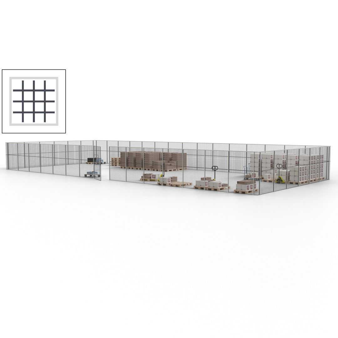 Maschinen Schutzgitter - Hallentrennwand - Sicherheitszaun - Tür - 63 m - 2.200 x 22.900 x 9.400 mm (HxBxT) - enzianblau