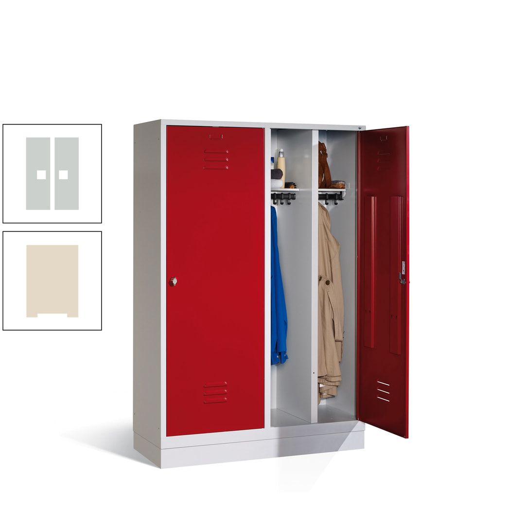 Doppel-Spind mit Großtüren, Garderobenschrank mit Sockel, 4 Abteile a 300 mm, Korpus anthrazitgrau, Tür anthrazitgrau, 1.800 x 1.190 x 500 mm (HxBxT)