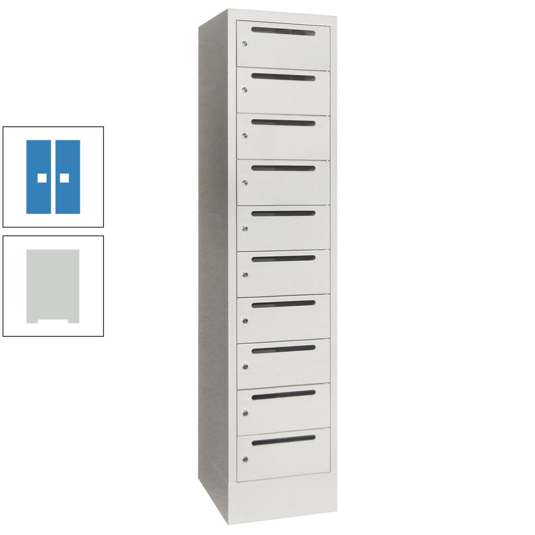 Postverteilerschrank, Schließfachschrank, 1 Abteil a 400 mm, 10 Fächer, 1.850 x 400 x 500 mm (HxBxT), Korpus anthrazitgrau, Front anthrazitgrau