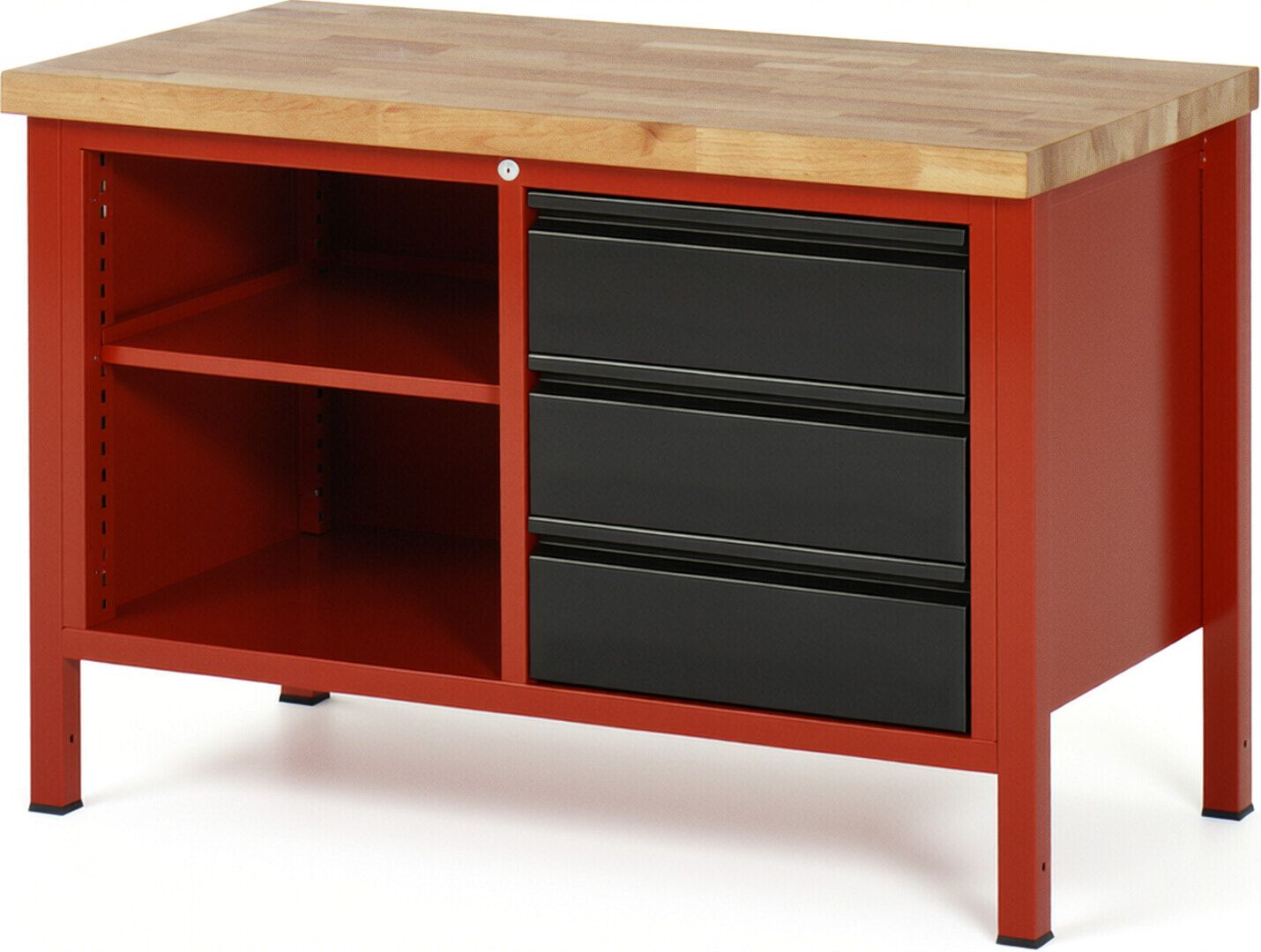 Werkbank - 3 Schubladen - 180:3 - höhenverstellbar 840 - 1.040 mm - 1.250 x 700 mm (BxT) - Traglast 1.250 kg - Buche - Anthrazitgrau