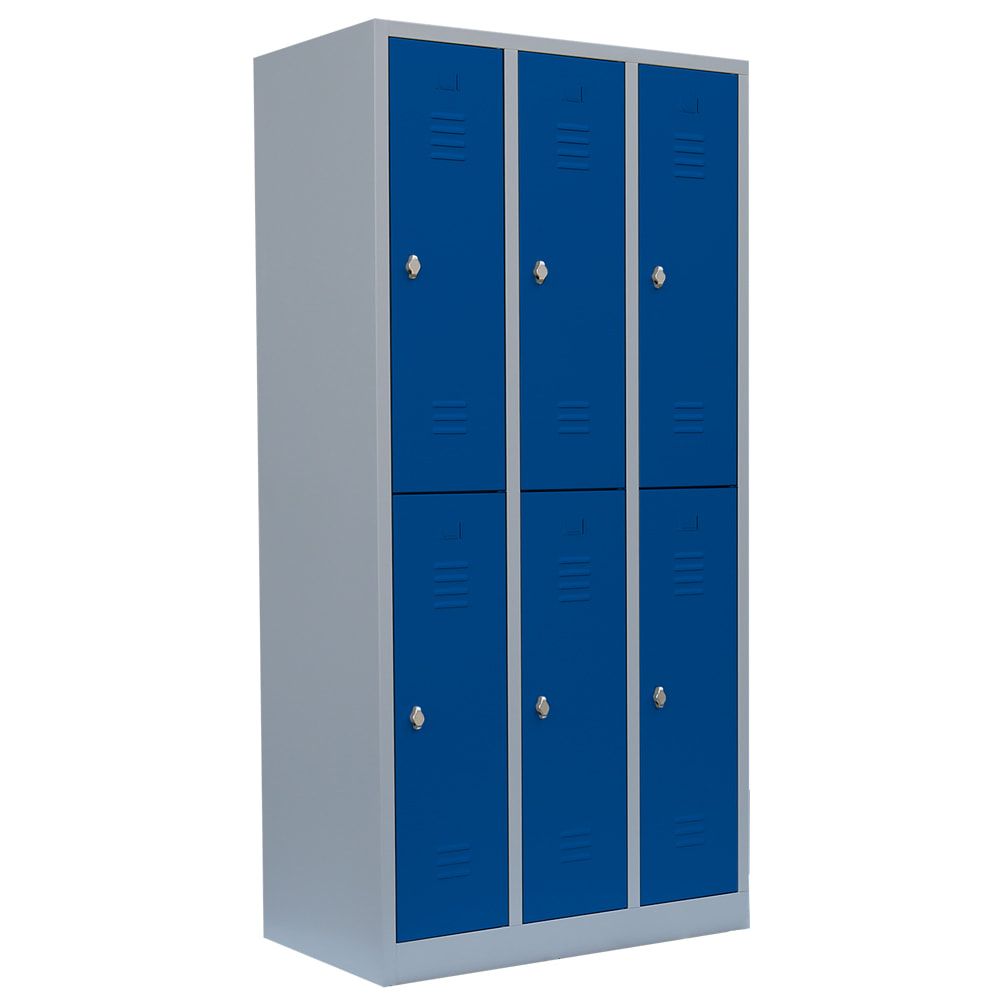 Garderobenschrank, Doppelstockspind, 3 Abteile, 6 Fächer, 1.800 x 885 x 500 mm (HxBxT), Stahl, Drehriegel, Korpus: lichtgrau, Front: anthrazitgrau