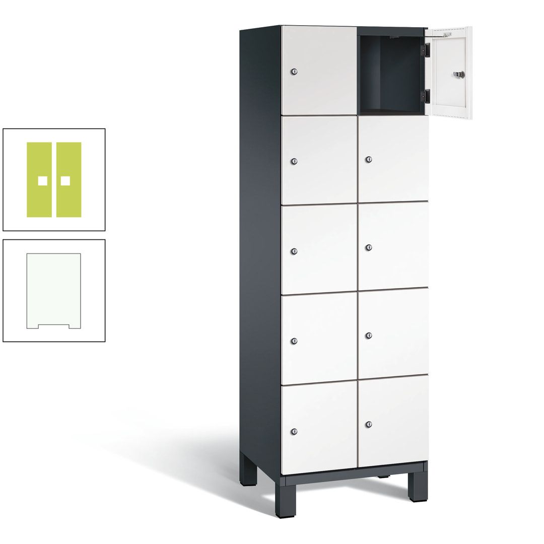 Fächerschrank, Stahlschrank, 10 Fächer, Türöffnungsbegrenzer, Füße, 1.980 x 600 x 525 mm (HxBxT), Korpus anthrazitgrau, Front anthrazitgrau