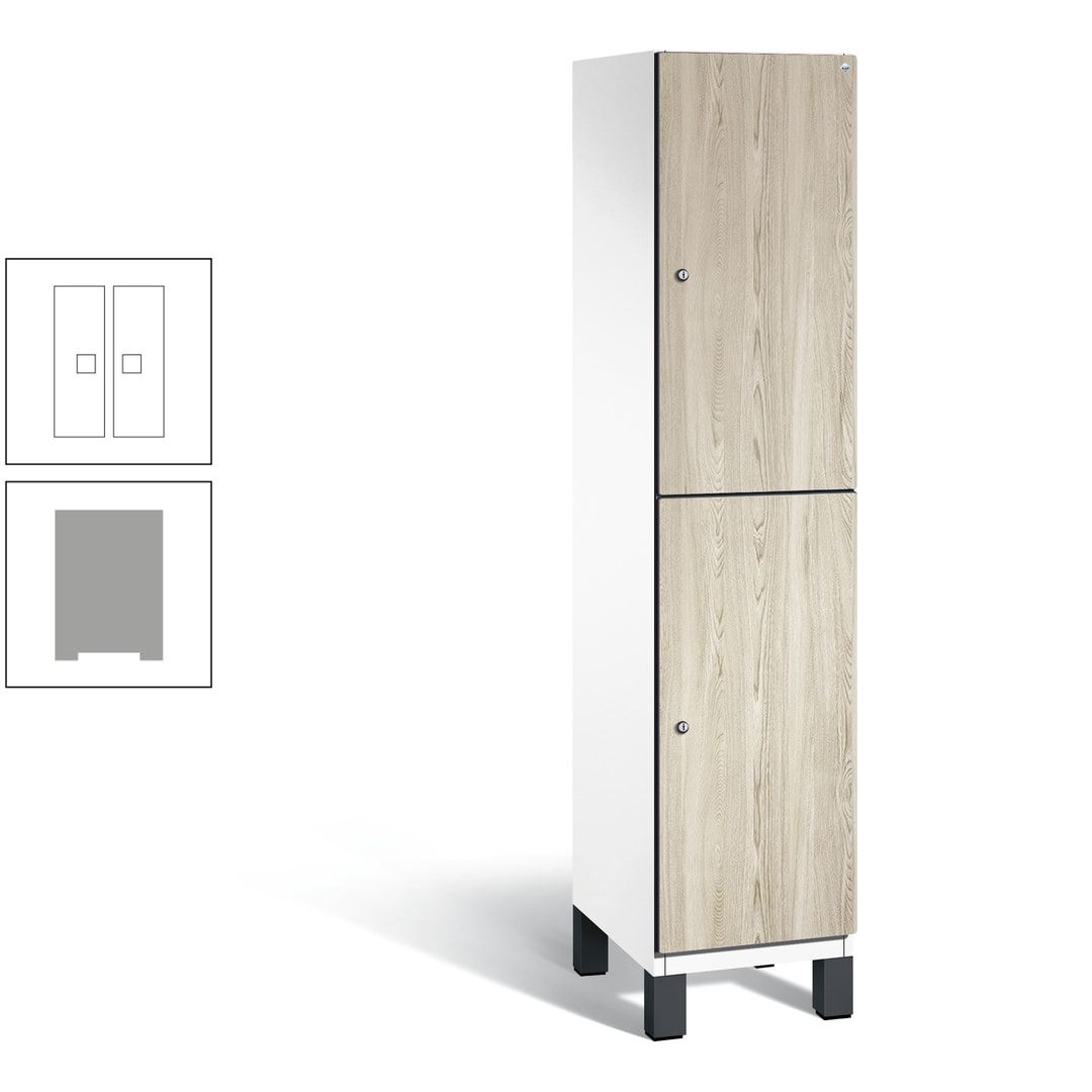 Fächerschrank, Garderobenschrank, mit Füßen, 1 Abteile, 1.980 x 400 x 525 mm (HxBxT), Korpus anthrazitgrau, Tür Donau-Ahorn
