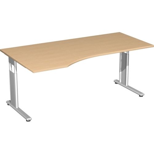 Eckschreibtisch, Bürotisch, Füße einseitig verkürzt, C-Fuß Flex, Ecke links, 720 x 1.800 x 1.000 mm (HxBxT), Gestell silber, Dekor Ahorn