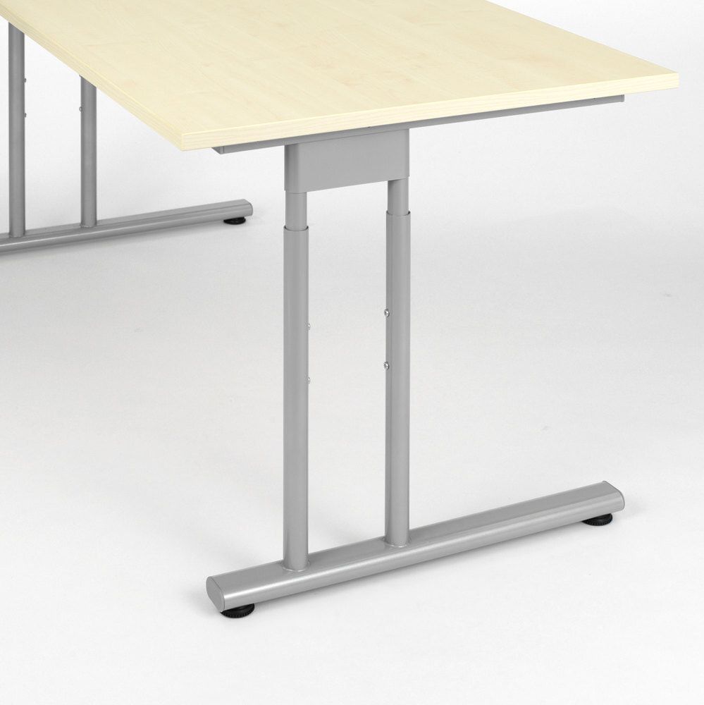 Eckschreibtisch, Bürotisch, Füße einseitig verkürzt, C-Fuß Flex, Ecke rechts, 720 x 1.800 x 1.000 mm (HxBxT), Gestell silber, Dekor Ahorn