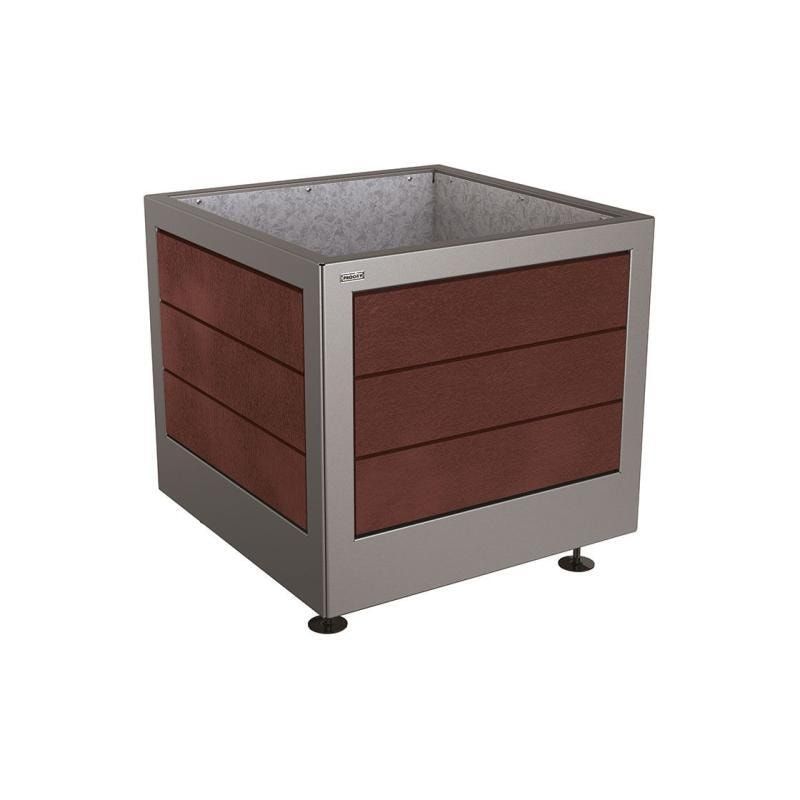 Pflanzbehälter, Stahl, recyclebarer Kunststoff, verstellbare Füße, Innen Blech fvz mit Verladungsgriffen, 700 x 800 x 800 mm (HxBxT), enzianblau