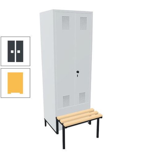 Doppel-Spind, Garderobenschrank, Buche Sitzbank integriert, 2 Abteile a 400 mm, Korpus anthrazitgrau, Tür anthrazitgrau, 1.850 x 800 x 815 mm (HxBxT)