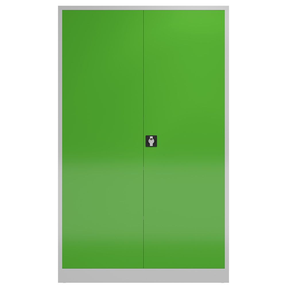 Aktenschrank, Büroschrank, abschließbar, Flügeltüren, 4 Fachböden, 1.945 x 1.200 x 420 mm (HxBxT), Stahl, Korpus und Türen lichtgrau