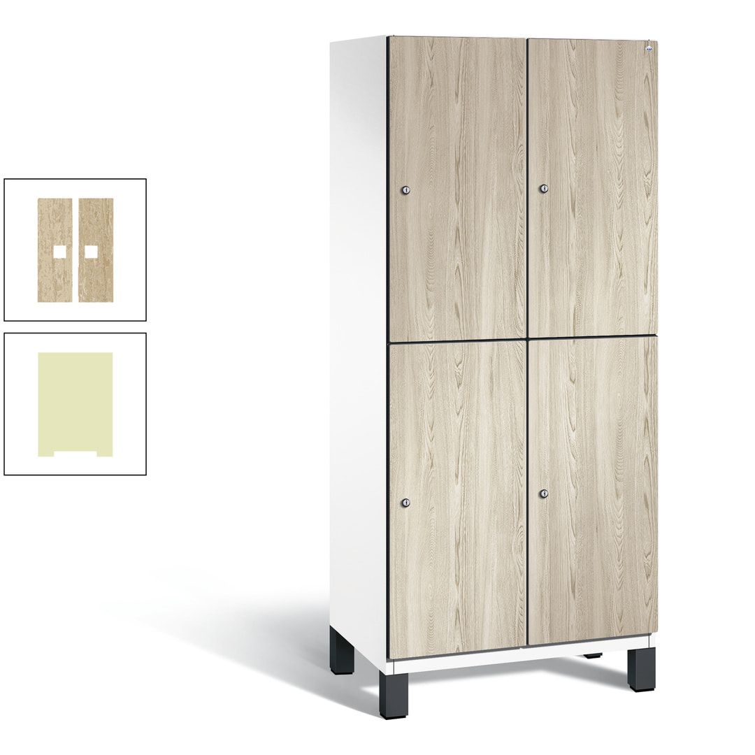 Fächerschrank, Garderobenschrank, mit Füßen, 2 Abteile, 1.980 x 800 x 525 mm (HxBxT), Korpus anthrazitgrau, Tür Donau-Ahorn