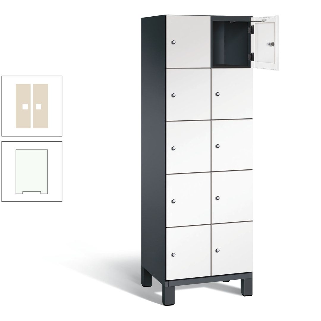 Fächerschrank, Stahlschrank, 10 Fächer, Türöffnungsbegrenzer, Füße, 1.980 x 600 x 525 mm (HxBxT), Korpus anthrazitgrau, Front anthrazitgrau