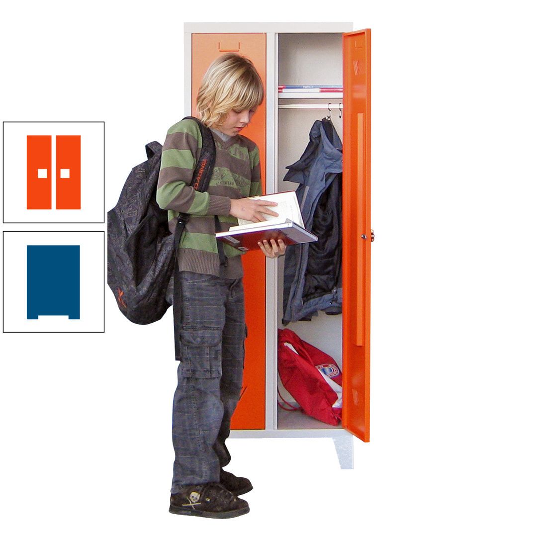 Spindschrank f. Schulen - mit Füßen - Höhe 1.600 mm - 3 Abteile a 300 mm - Drehriegel - anthrazitgrau