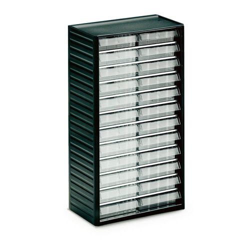 Kleinteilemagazin, 550 x 310 x 180 mm (HxBxT), Gehäuse anthrazitgrau, Schubladen glasklar, 24 Schubladen, Größe 138 x 37 mm (BxH)
