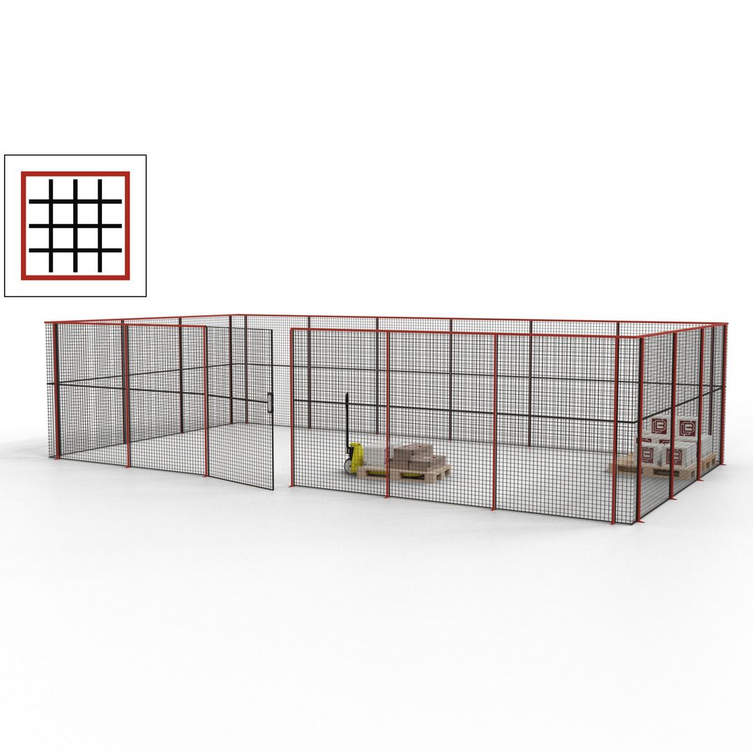 Maschinen Schutzgitter - Hallentrennwand - Sicherheitszaun - Tür - 27 m - 2.200 x 9.400 x 4.900 mm (HxBxT) - enzianblau