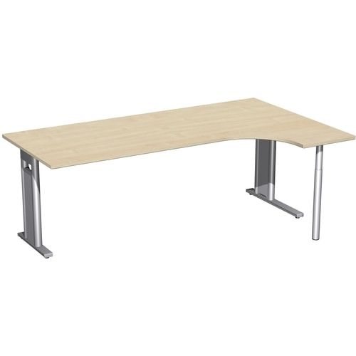 Eckschreibtisch, Ecke rechts, Füße einseitig verkürzt, C-Fuß Pro, 720 x 1.600 x 1.200 mm (HxBxT), Gestell silber, Dekor Ahorn