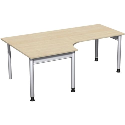 Eckschreibtisch, Eckteil 800 mm, links, Füße einseitig verkürzt, 4-Fuß Pro, höhenverstellbar, 680-800 x 1.600 x 1.200 mm (HxBxT), Dekor Ahorn