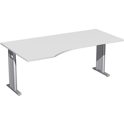 Eckschreibtisch, Ecke links, Füße einseitig verkürzt, C-Fuß Pro, höhenverstellbar, 680-820 x 1.600 x 1.000 mm (HxBxT), Gestell silber, Dekor Ahorn
