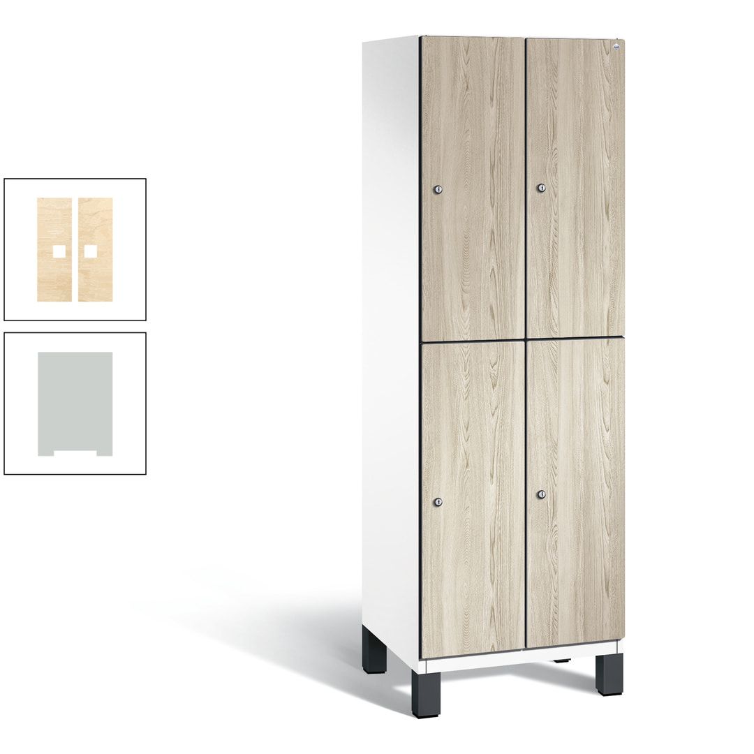 Fächerschrank, Garderobenschrank, mit Füßen, 2 Abteile, 1.980 x 600 x 525 mm (HxBxT), Korpus anthrazitgrau, Tür Donau-Ahorn
