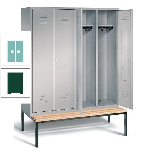 Doppel-Spindschrank, Buche Sitzbank untergebaut, 4 Abteile a 400 mm, Korpus lichtgrau, Tür anthrazitgrau, 2.090 x 1.590 x 815 mm (HxBxT)