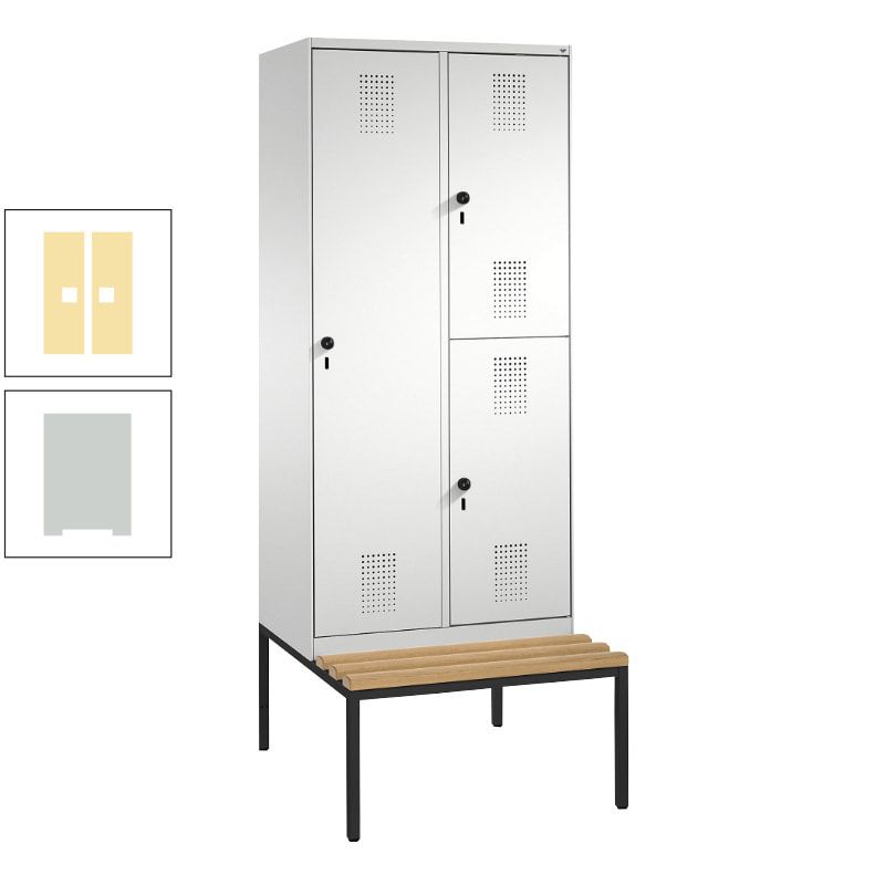 Garderobenschrank, Spind ein- und doppelstöckig Sitzbank, 2 Abteile, 3 Fächer, 2.090 x 800 x 500 mm (HxBxT), Front anthrazitgrau, Korpus anthrazitgrau