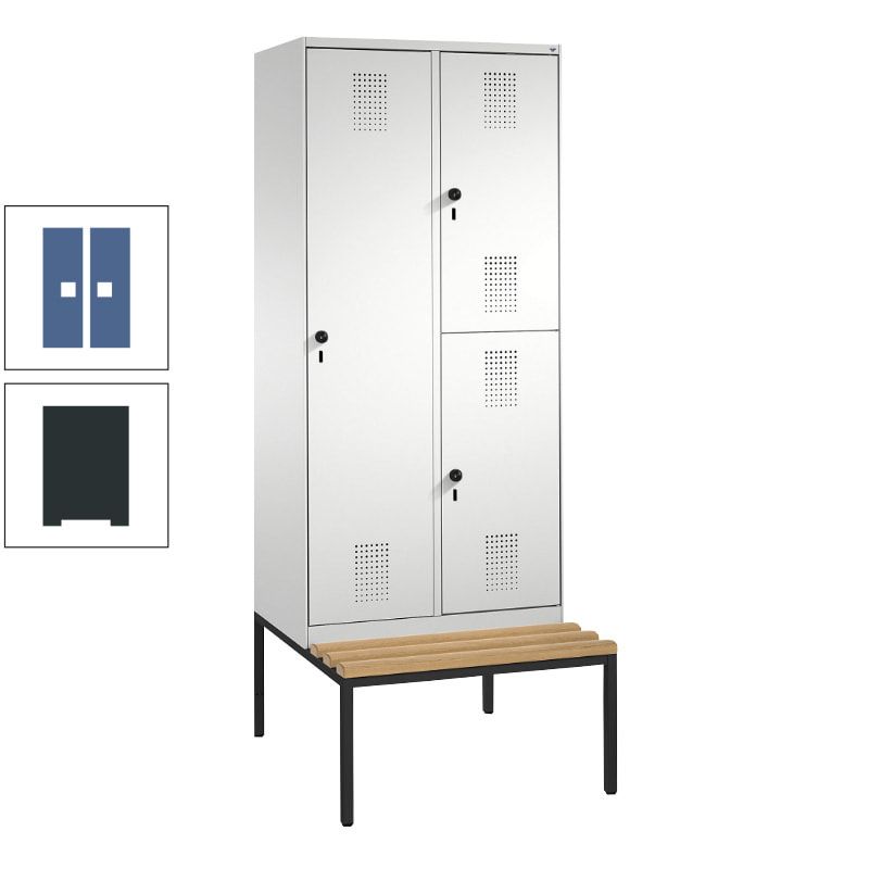 Garderobenschrank, Spind ein- und doppelstöckig Sitzbank, 2 Abteile, 3 Fächer, 2.090 x 800 x 500 mm (HxBxT), Front anthrazitgrau, Korpus anthrazitgrau