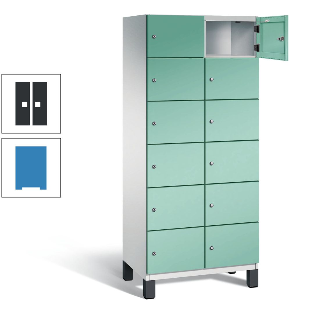 Fächerschrank, Stahlschrank, 12 Fächer, Türöffnungsbegrenzer, Füße, 1.980 x 800 x 525 mm (HxBxT), Korpus anthrazitgrau, Front anthrazitgrau