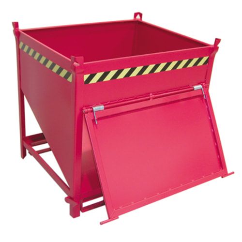 BAUER Schüttgutbehälter - Silobehälter - 500 l, 750kg - Farbe feuerrot, stirnseitige Klappe, Einfahrtaschen für Gabelstapler
