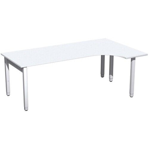 Eckschreibtisch, Ecke rechts, Füße einseitig verkürzt, 4-Fuß Quadrat Pro, höhenverstellbar, 680-800 x 1.600 x 1.200 mm (HxBxT), Dekor Ahorn