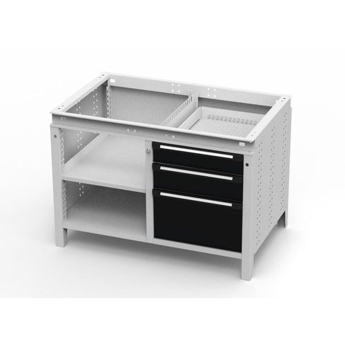 OTTOKIND Werkbank - bündige Arbeitsplatte - 850 x 1.150 x 750 mm (HxBxT) - 3 Schubladen - 2 Ablageböden - lichtgrau
