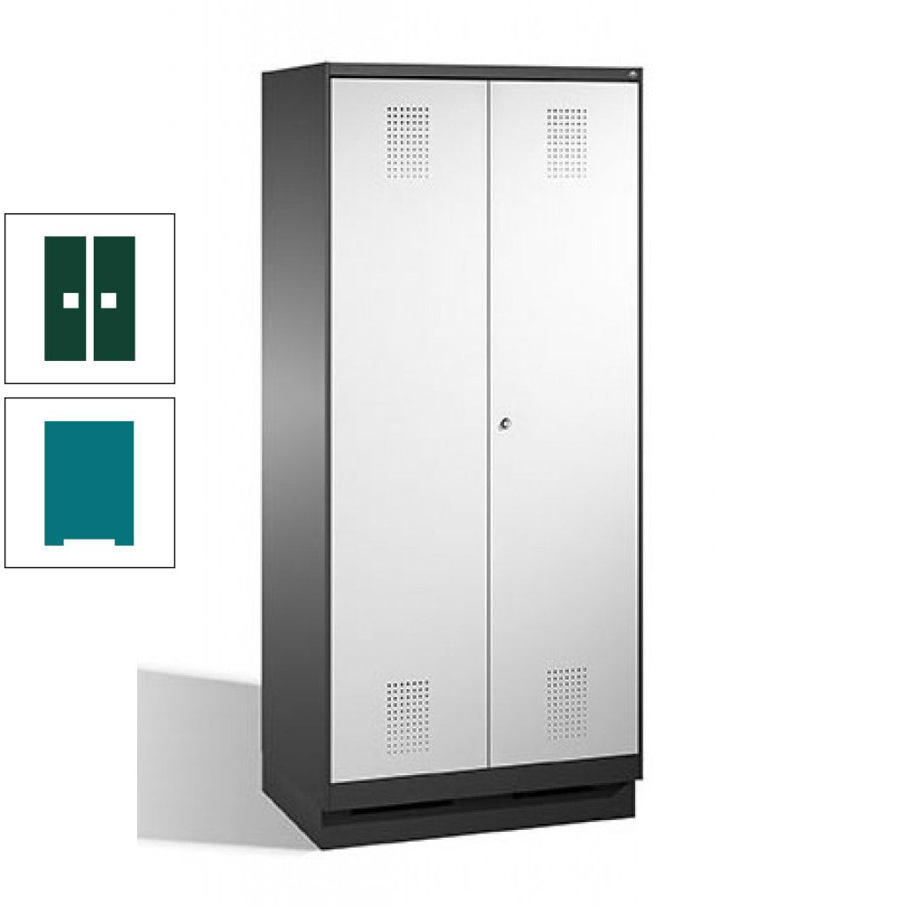 Doppel-Spind, Doppeltüren, Garderobenschrank mit Sockel, 2 Abteile a 400 mm, Korpus anthrazitgrau, Tür anthrazitgrau, 1.800 x 800 x 500 mm (HxBxT)