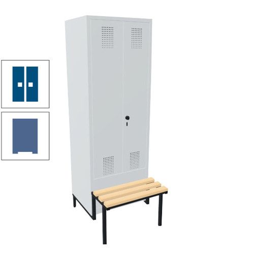 Doppel-Spind, Garderobenschrank, Buche Sitzbank integriert, 2 Abteile a 400 mm, Korpus anthrazitgrau, Tür anthrazitgrau, 1.850 x 800 x 815 mm (HxBxT)